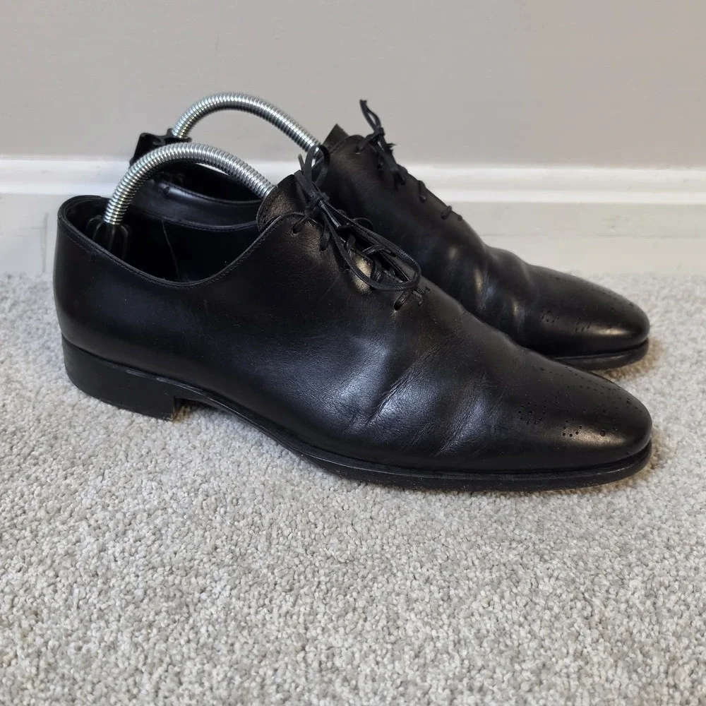 Ermenegildo Zegna Black Leather Oxford Dress Shoes Cap Toe 8.5 US‎ 7.5 EU Italy